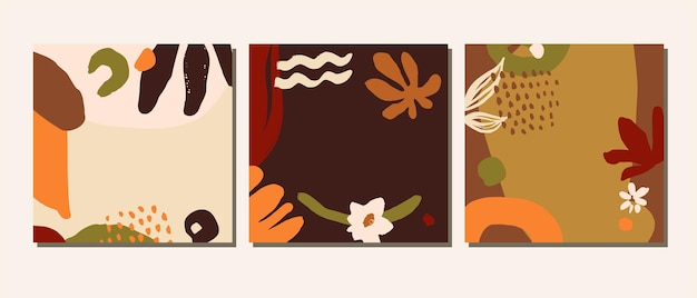 Collage orgánico dibujado a mano colores terracota terracota cubiertas botánicas abstractas, tarjetas, plantillas artísticas de redes sociales. Telones de fondo saludables a base de hierbas naturales universales creativos. Ilustración de vector EPS 10