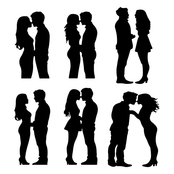 collage de una pareja besándose silueta ilustración vectorial