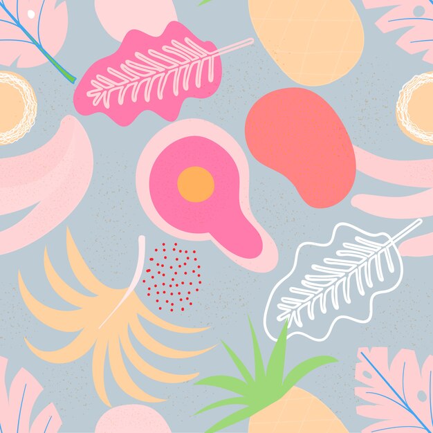 Vector collage de patrones sin fisuras florales contemporáneos. selvas exóticas modernas de frutas y plantas. diseño creativo deja patrón.