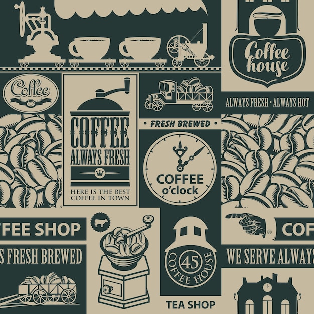 Vector collage retro de carteles de cafeterías