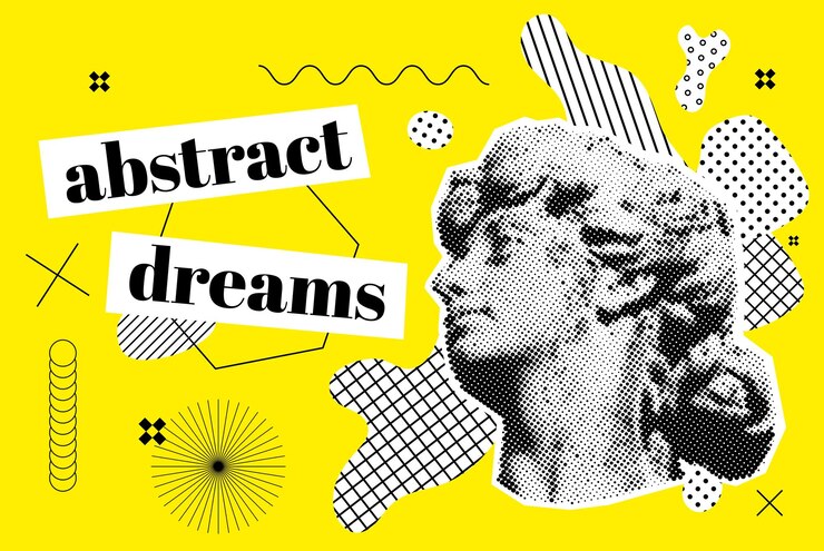 Vector collage vectorial brillante de elementos gráficos universales formas geométricas objetos de semitonos punteados en estilo fanzine para su diseño