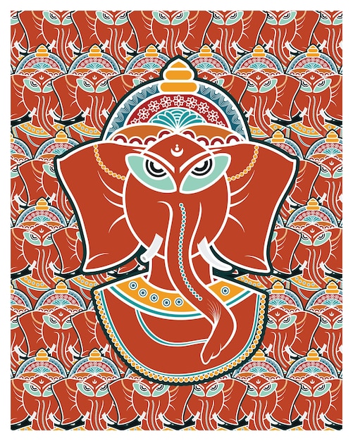Collaje de la hermosa Ganesh murti Ganpati en el arte kalighat Ganesh mudra pintura ilustración