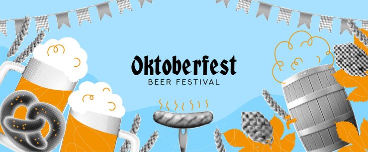 Collaje horizontal de moda para el Oktoberfest Ilustración vectorial con elementos de Oktoberfest en medio tono