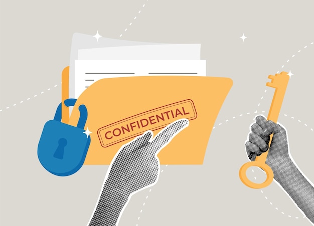 Collaje de medio tono de moda Acceso a la seguridad de la información confidencial y protección de datos