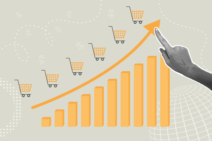 Vector collaje de medio tono de moda concepto para el crecimiento de las ventas aumentar las ventas aumentar la eficiencia de las ventas