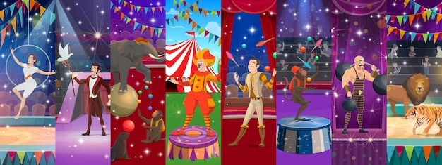 Collaje de personajes de dibujos animados de circo
