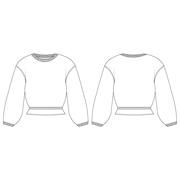 Collar de cuello redondo de la tripulación con costillas, manguito ribado, globo de manga larga, dobladillo elástico, suéter corto, blusa con la parte superior k