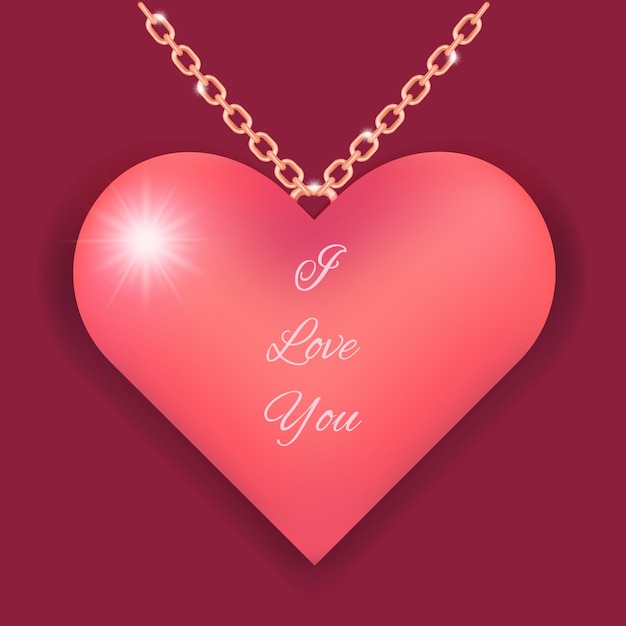 Collar elegante con corazón rosa y texto te amo