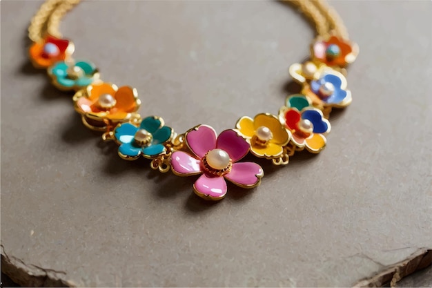 un collar con una flor en él y un collar que dice el nombre de la compañía