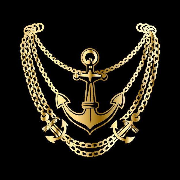 Collar de joyería de oro en fondo negro Ilustración vectorial