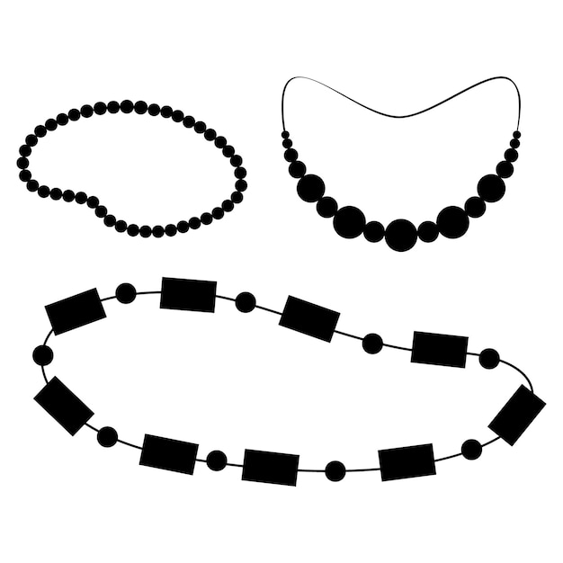 Collar de pendientes y pulseras silueta negra sobre fondo blanco