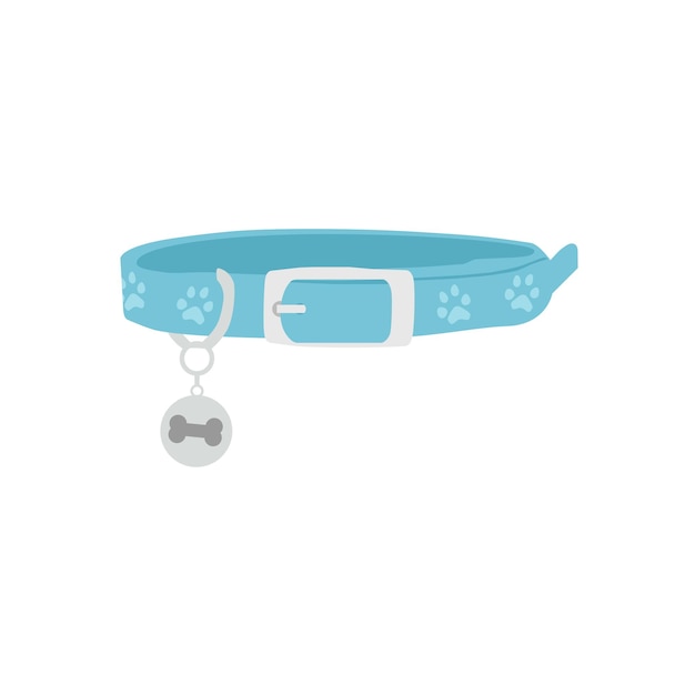 Collar de perro de cuero azul con etiqueta de perro de plata aislado en blanco Vector