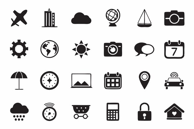 Collection of Black and White Iconography for Various Concepts