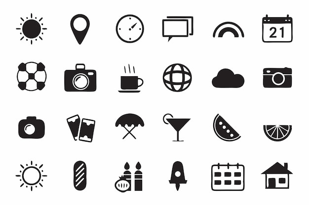 Collection of black and white icons