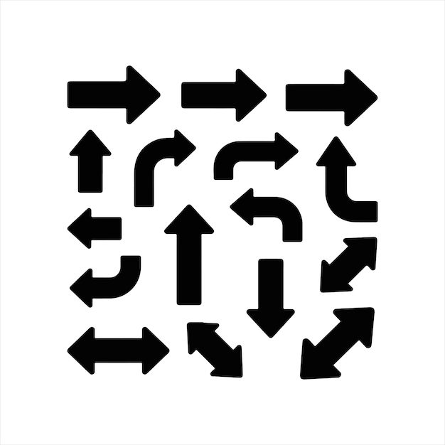 Collection of Black Arrow Symbols Indicating Directions