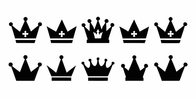 Collection of Black Crown Silhouettes for Royalty and Emblematic Use