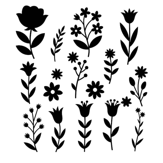 Collection of black flower silhouettes for various design projects