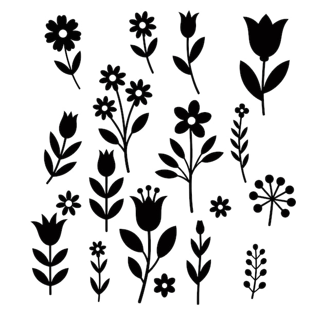Collection of Black Silhouette Floral Elements