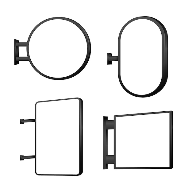 Collection of blank shop signs with black frames