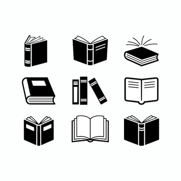 Collection of book icons suitable for educational and literary projects