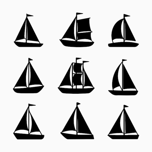Collection of classic black sailboat silhouettes perfect for maritime and nautical themed designs