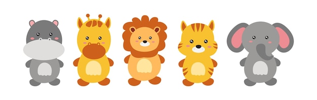 Collection of cute hand drawn jungle animals