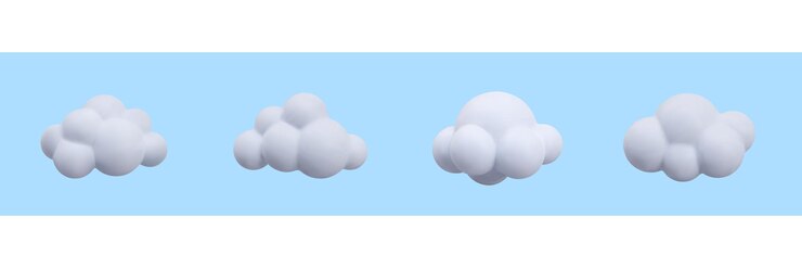 Vector collection of cute round clouds of different type isolated white vector objects