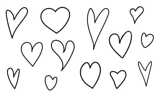 Collection of different black heart illustration hand drawn hearts vector symbol icon set
