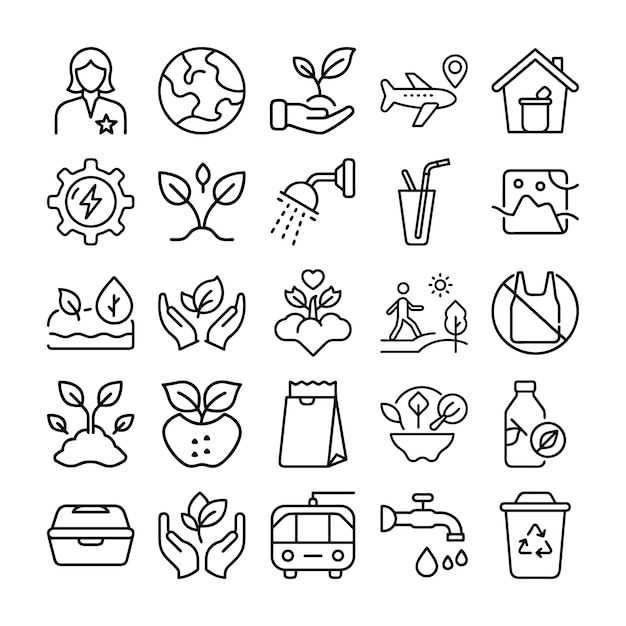 Collection of Environmental and Sustainability Icons in a Clean Modern Line Style