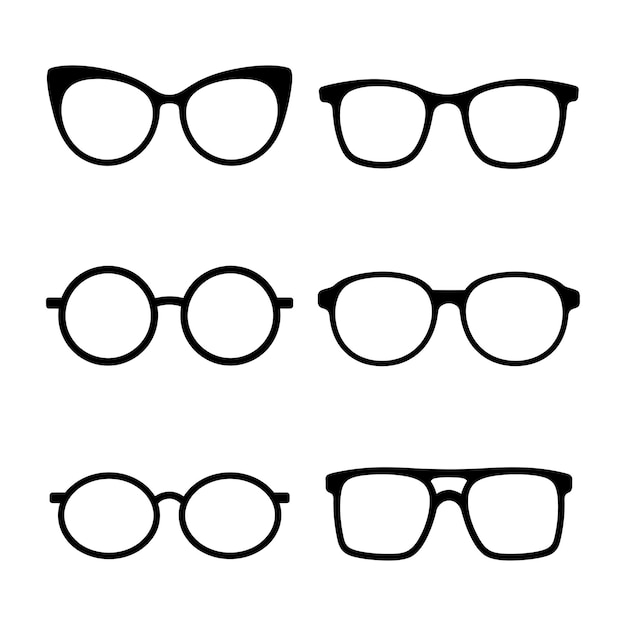 Collection of Eyeglass Frame Silhouettes in Various Shapes Isolated on White Background