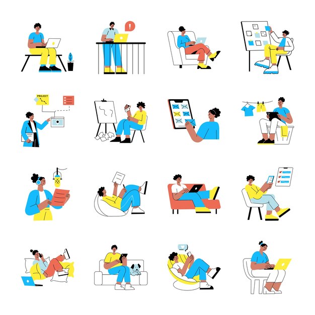 Collection of Freelancer Flat Style Illustrations