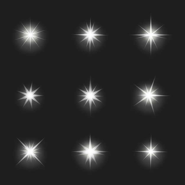 Collection of Glowing Starbursts on a Dark Background
