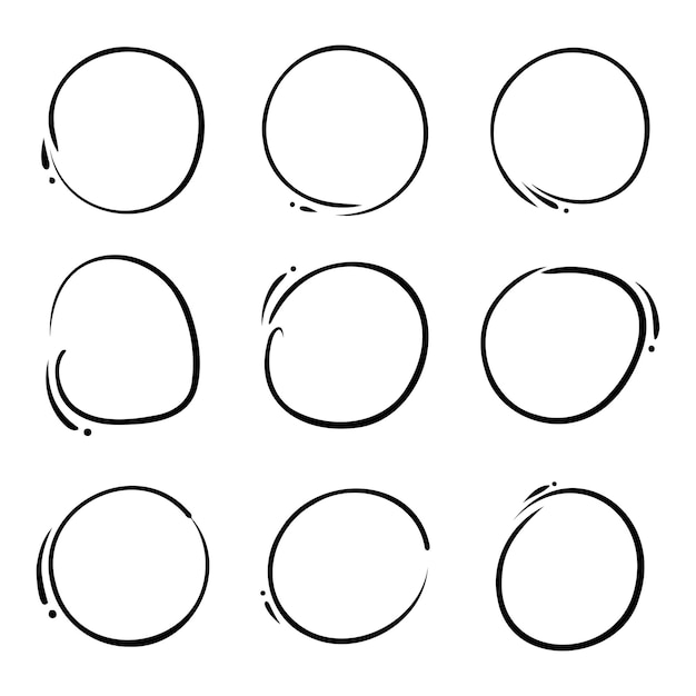 Collection of Hand-Drawn Circles and Scribbled Outlines