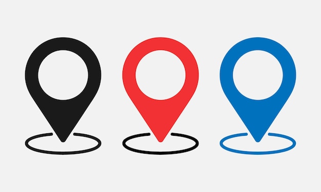 Collection of Location Markers in Black Red and Blue
