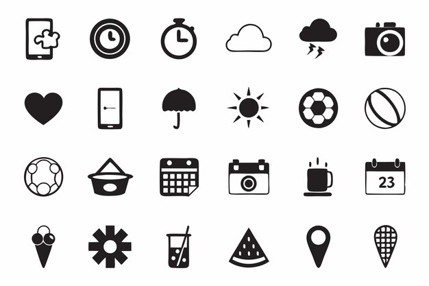 Collection of minimalist black and white icons
