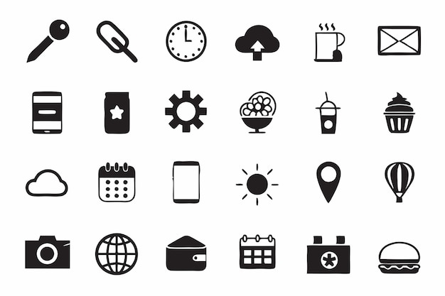 Collection of minimalist black and white icons