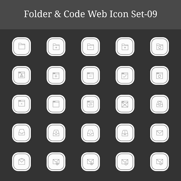 Collection of minimalist folder and code icons for web design and development projects Part 09