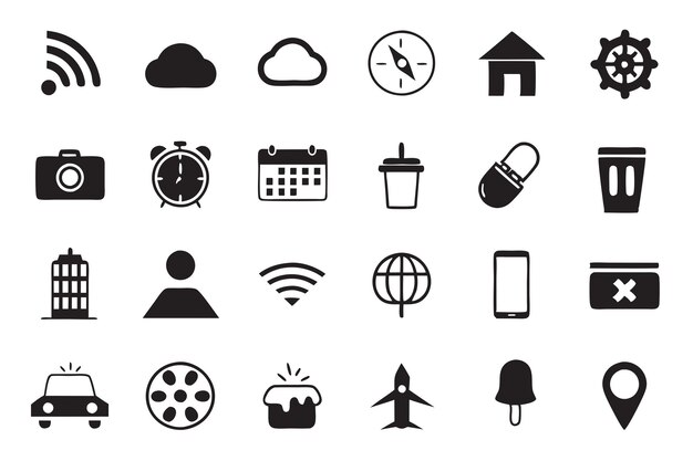 Collection of Minimalistic Black and White Icons