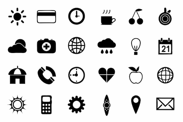 Collection of Various Black and White Icons