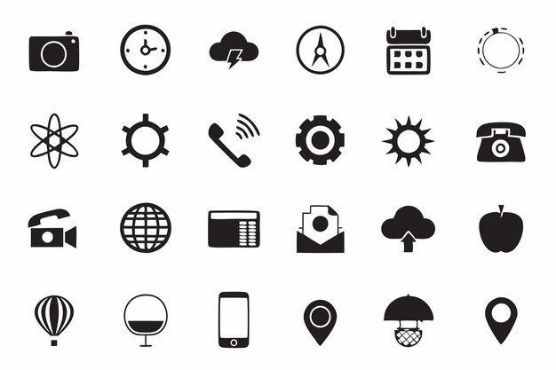 Collection of various black and white icons