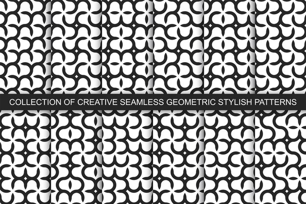 Collection of vector seamless geometric patterns with shapes Stylish black and white curve textures