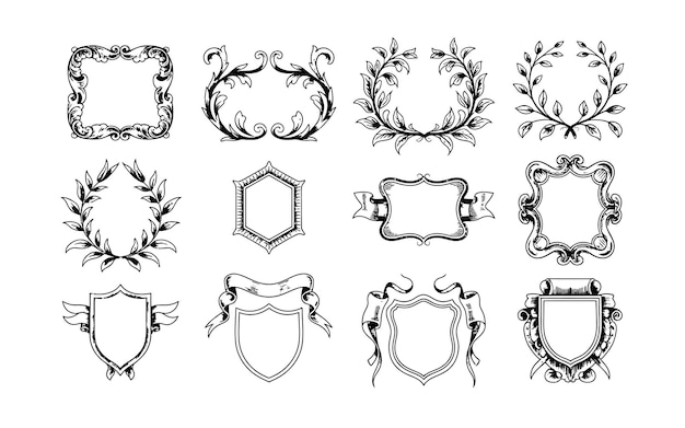 Collection of vintage heraldic crests frames and badges
