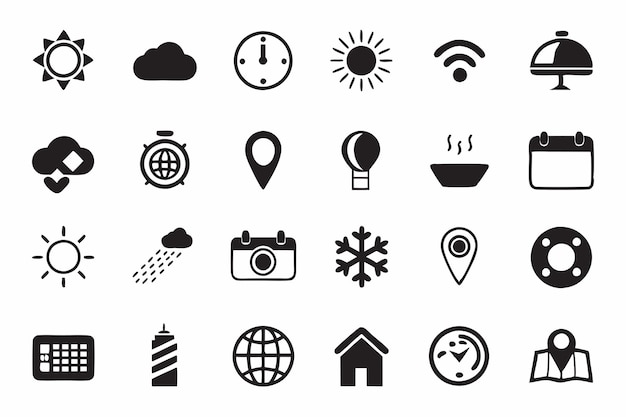 Collection of weather travel and service related flat icons