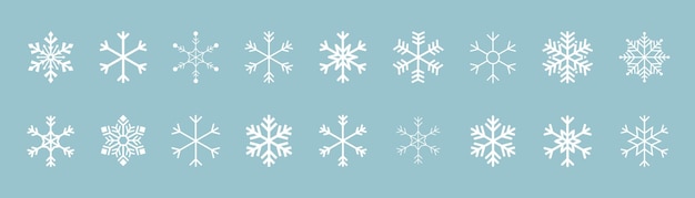 Collection of White Snowflakes on a Blue Background