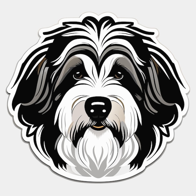 Vector collie barbudo dibujado a mano dibujos animados pegatina icono concepto aislado ilustración