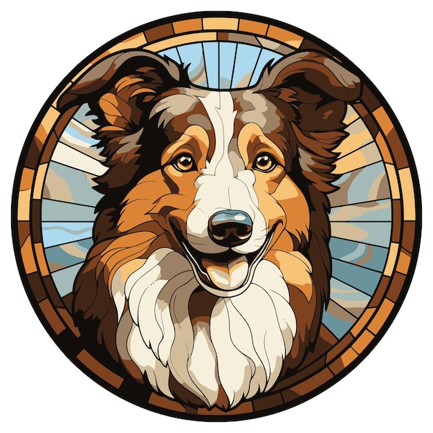 Vector collie dog breed acuarela vidrieras pintura colorida ilustración gráfica vectorial