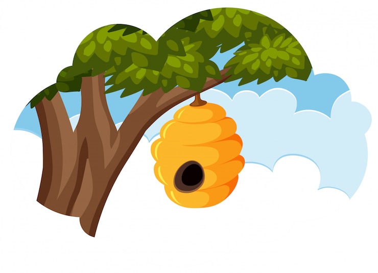 Vector colmena de abeja en el árbol