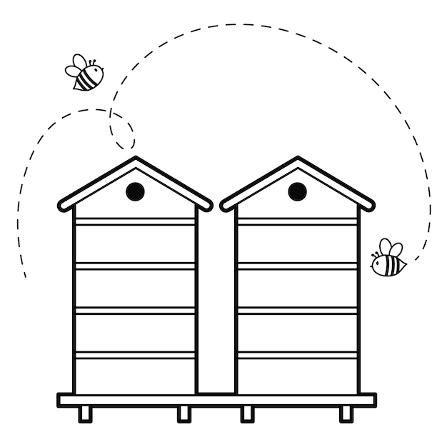 Vector colmena con abejas casas de madera para abejas colmena en un apiario elemento de diseño.