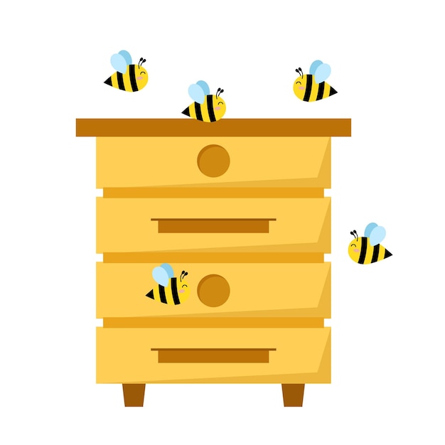 Colmena con abejas en estilo plano Casa para abejas silvestres Miel