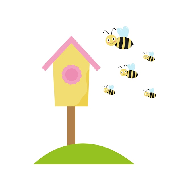 Vector colmena y abejas ilustración de primavera gráficos vectoriales